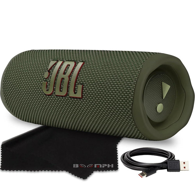 JBL Flip 6 Portable Bluetooth Wireless Speaker, IP67 Waterproof and Dustproof Built-in Battery - Green - Boom h's Comprehensive Ultimate Performance Cloth Solution for Your On-The-Go Sound Experience