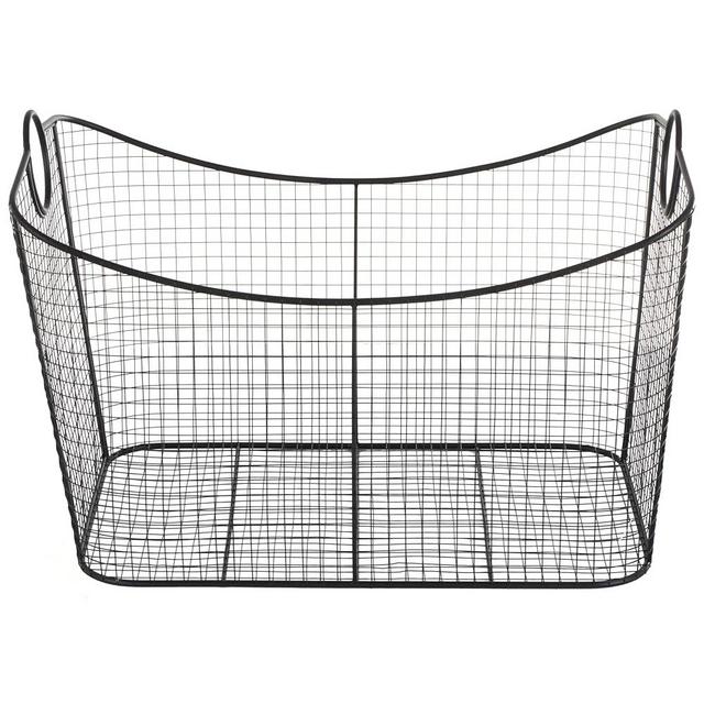 Deco 79 Metal Large Open Frame Wire Grid Storage Basket with Curved Sides and Ring Handles, 30" x 20" x 20", Black