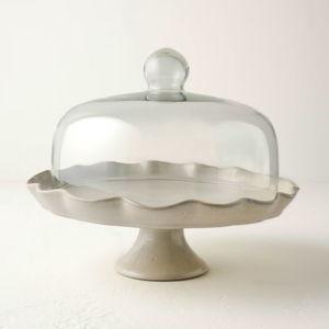 French Grey Ruffle Cake Stand with Dome
