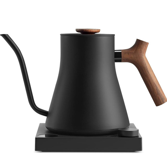 Fellow Stagg EKG Pro Electric Gooseneck Kettle - Pour-Over Coffee and Tea, Quick Heating, Precise Temperature Control, Scheduling, Built-in Brew Timer, Matte Black with Walnut Wood Handle, 0.9 Liter