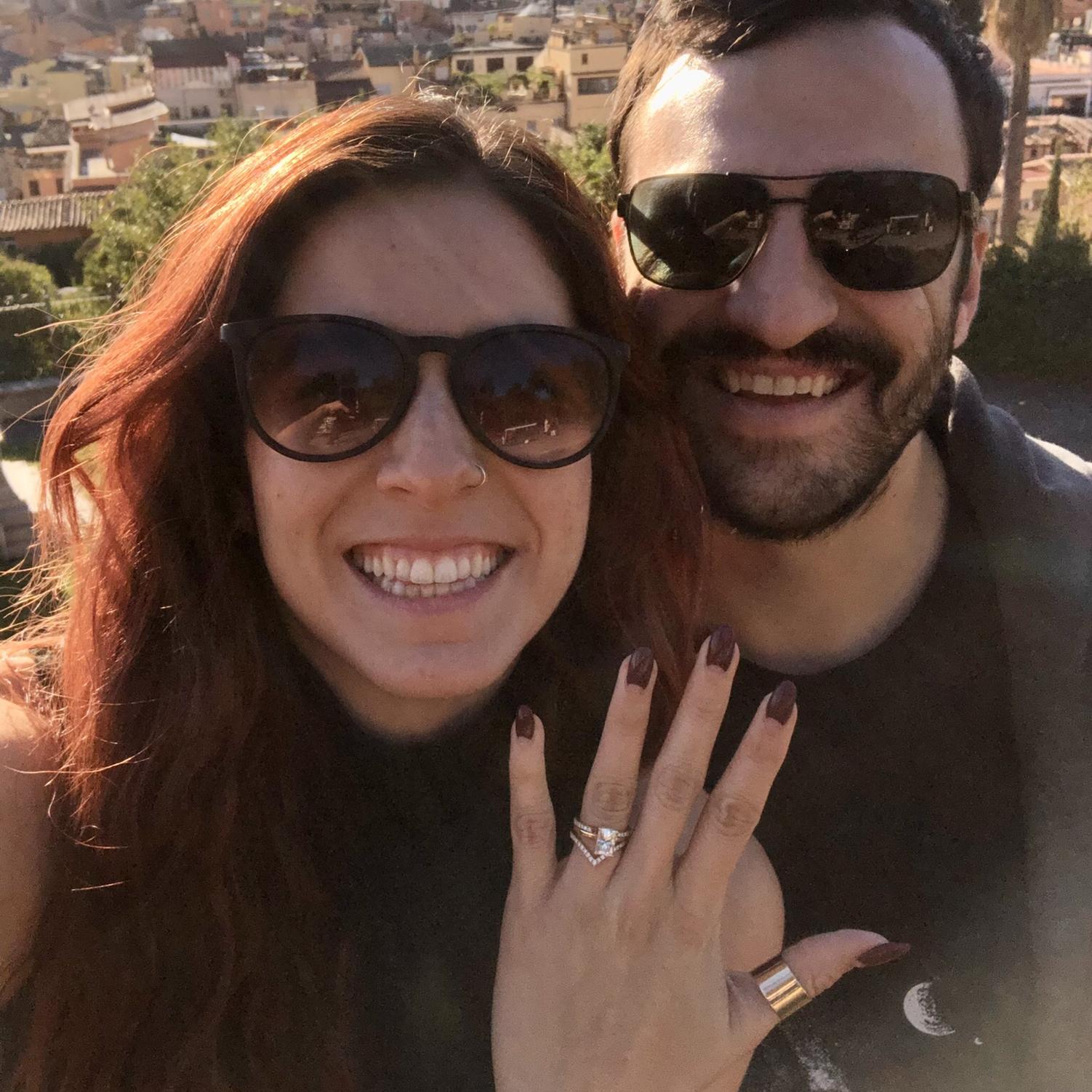 Picture of the full ring set at the spot where Alex proposed.