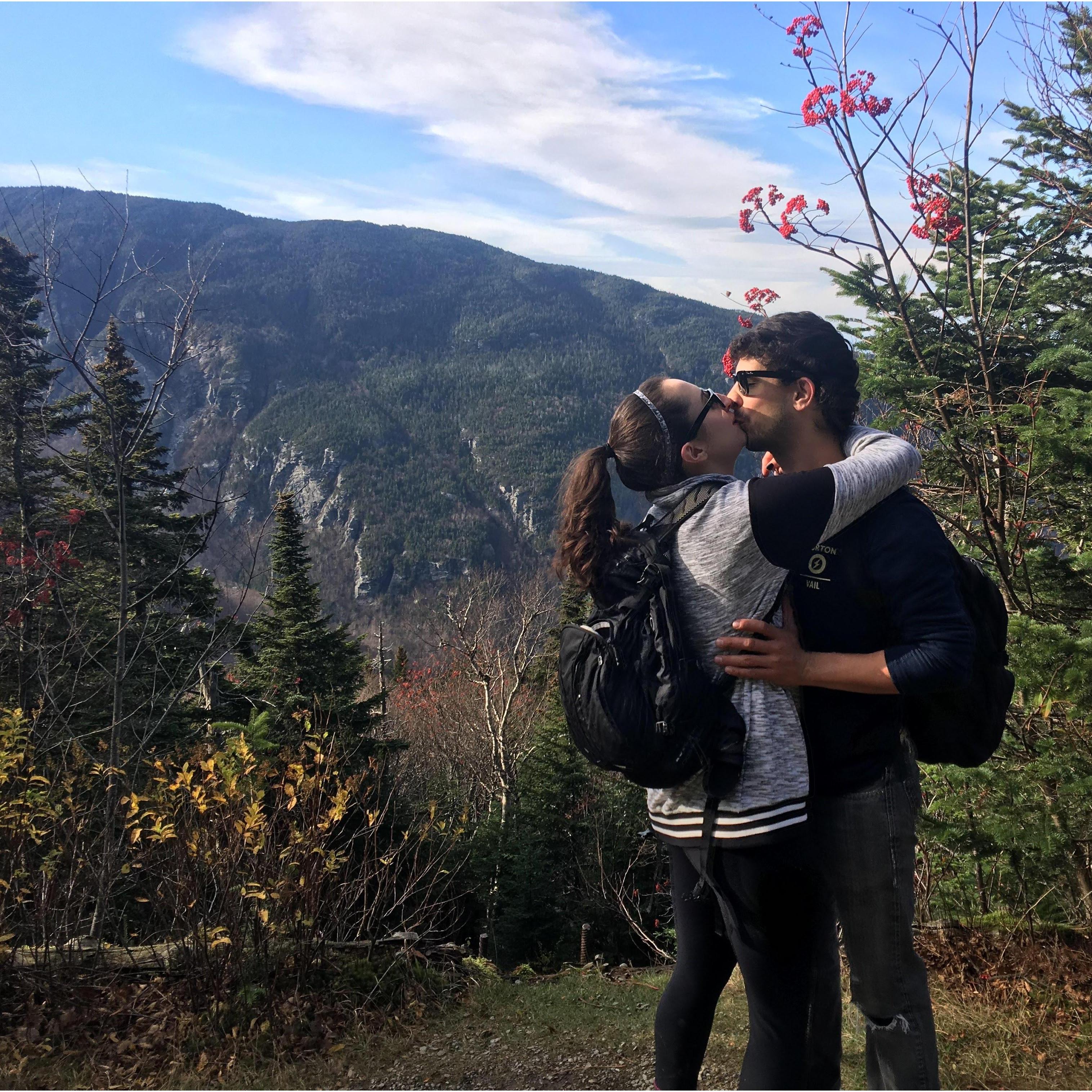 Smugglers Notch - VT  We both love this place equally. This is a 4 season mountain for us; amazing hikes, and awesome snowboarding and skiing.