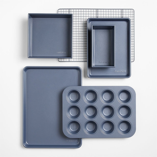 Crate & Barrel 6-Piece Slate Blue Non-Stick Baking Pan Set