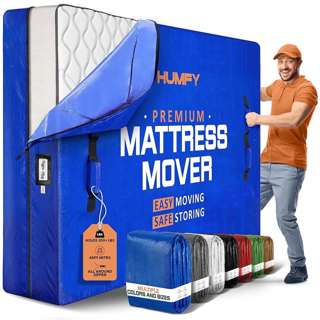 HUMFY Mattress Bags For Moving With 8 Handles– California King Mattress Moving Bag Tear-Proof Mattress Storage Cover With Dual Zippers Cali King Mattress Moving Bags For Storage Mattress Protector