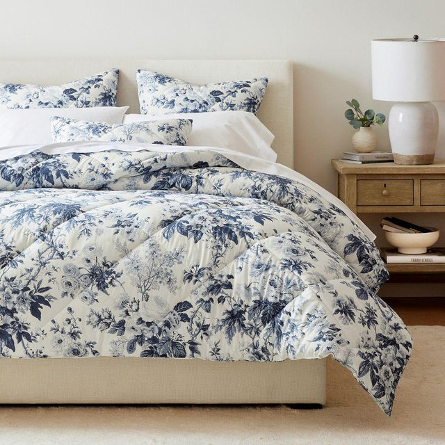 Garden Floral Percale Comforter, Blue/White, King/Cal. King