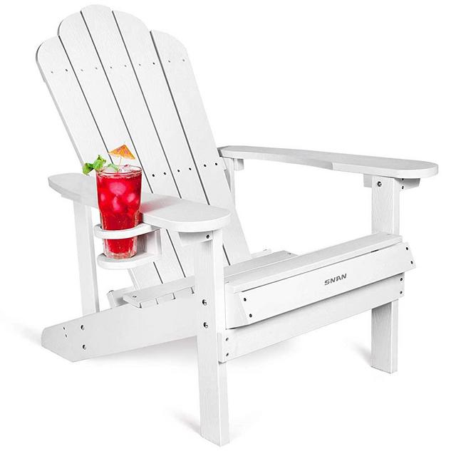 Adirondack Chair Weather Resistant with Cup Holder, Chair for Patio&Lawn & Garden,Poly Lumber,Fade-Resistant,All-Weather,Wood-Like Processing and Sturdy Outdoor Chair (White)