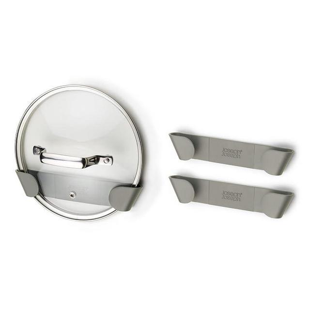 Joseph Joseph Duo - Set of 3 Pot and Pan Lid Holders, Self Adhesive Wall Mount Storage Organiser, Suitable for Lids Up to 24 cm, 3M VHB Tape Included, Grey