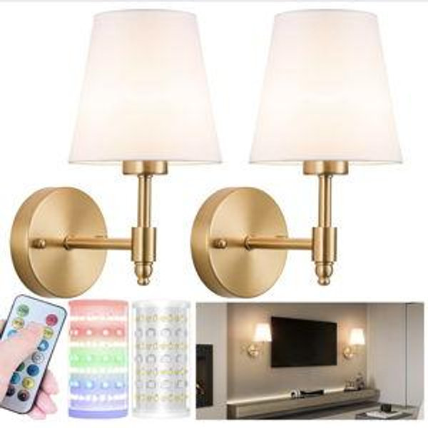 Battery Operated Wall Sconces Set of Two, Wireless Battery Wall Light with 10000mAh RGB Dimmable Magnetic Bulb and Remote, Rechargeable Sconce Wall Decor for Bedroom Living Room Hallway