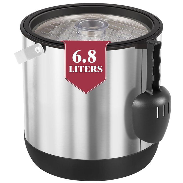 FiveHome 7QT/6.8LDouble-Wall Insulated Ice Bucket with Scoop & Lid, Large Capacity Stainless Steel Beverage Bucket for Party Cocktail Bar, Champagnes (Black)