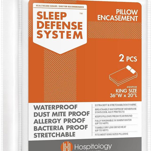 HOSPITOLOGY PRODUCTS Pillow Encasement- Zippered Bed Bug Dust Mite Proof Hypoallergenic - Sleep Defense System - King - Waterproof - Set of 2 - 20" H x 36" W