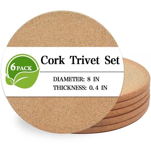 Cork Trivet, 6 Pack High Density Thick Cork Coasters Set for Hot Dishes, 8 Inch Heat Resistant Multifunctional Cork Trivets for Hot Dishes, Hot Pads for Kitchen, Table, Countertops