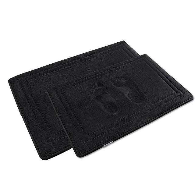 YOUTHLOTUS Memory Foam Bath Mat Set 2 Piece, 17"x24" 20"x32" Non Slip Super Water Absorbent Velvet Bathroom Rug Mat for Shower Machine Washable Easy to Dry, Black