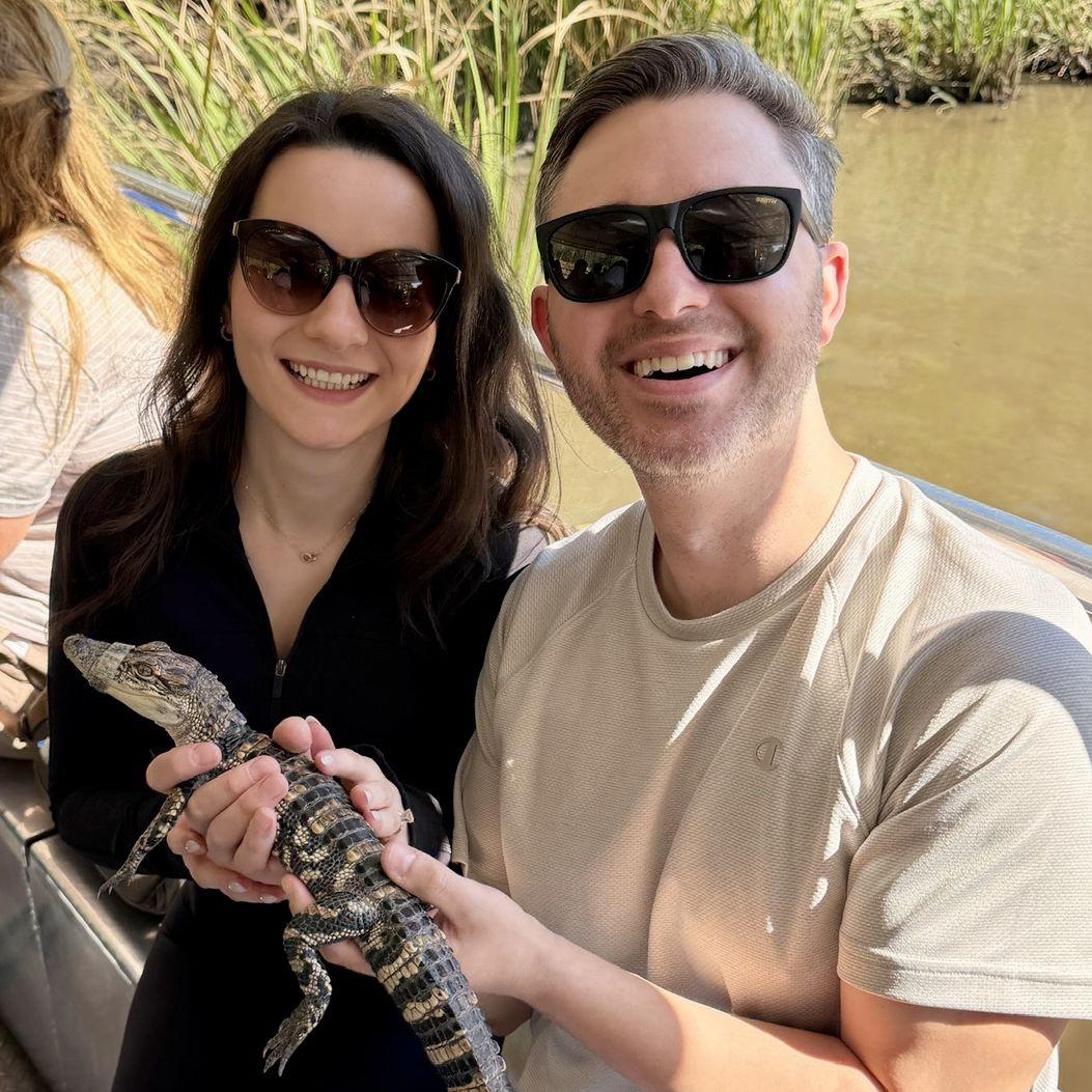 Not Lana Del Rey’s husband, just a fiancé holding a baby alligator.