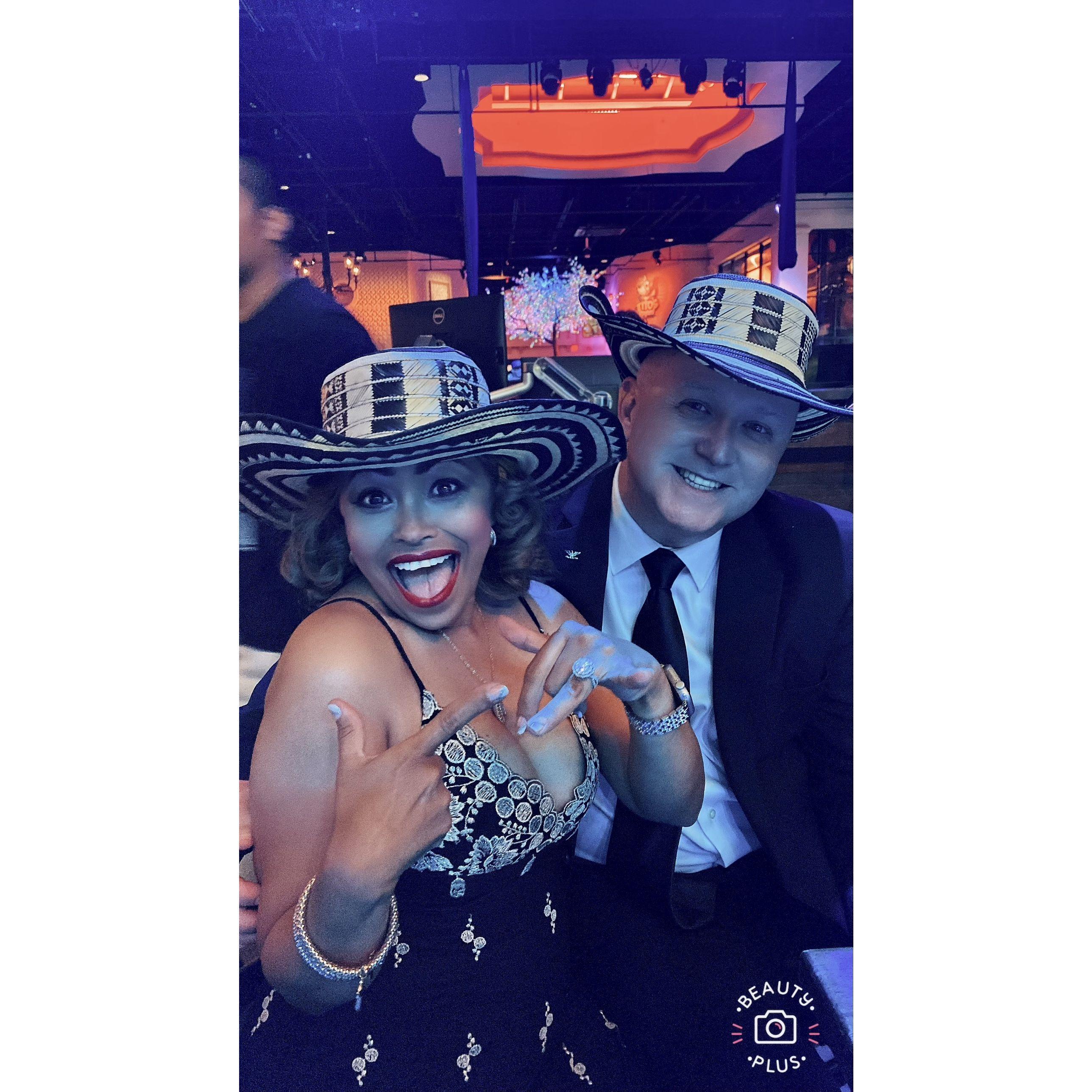 Out dancing with our Colombia sombreros.