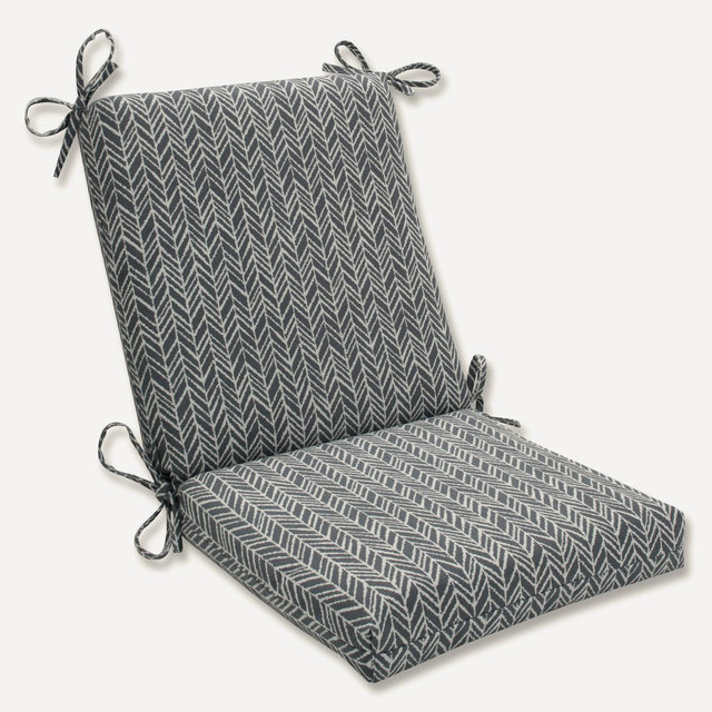 Outdoor/Indoor Herringbone Slate Squared Corners Chair Cushion: Weather-Resistant, Ties - Pillow Perfect