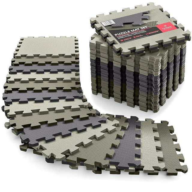 Gym Flooring Set - Interlocking EVA Soft Foam Floor Mat, 18 Pieces Puzzle Rubber Tiles Protective Ground Surface Protection, Play Workout Exercise Mats Underlay Matting Sports Pool Home Fitness Garage