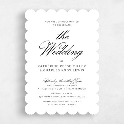 White Scalloped Wedding Invitation - Arthur Type