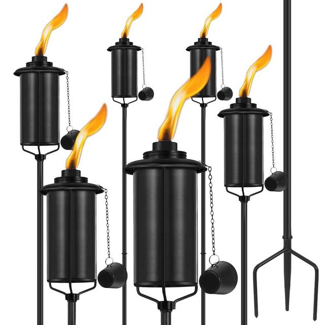 ZSZMFH 6 Pack Metal Torch for Outside, 16oz Outdoor Metal Torch Garden Décor,59-Inch Upgraded Citronella Torches with 3-Prong Grounded Stake, Table Top Torches for Party Patio Pathway