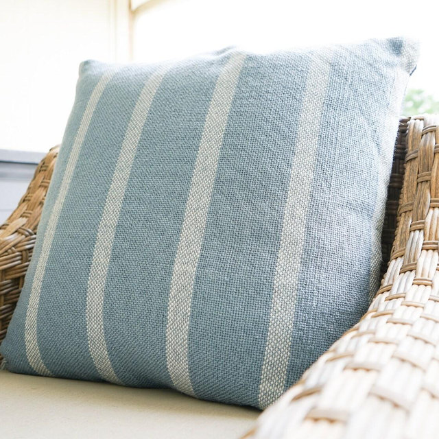 24x24 Blue & White Striped Outdoor Pillow – Coastal Patio Cushion, Weather-Resistant, Nautical Decor