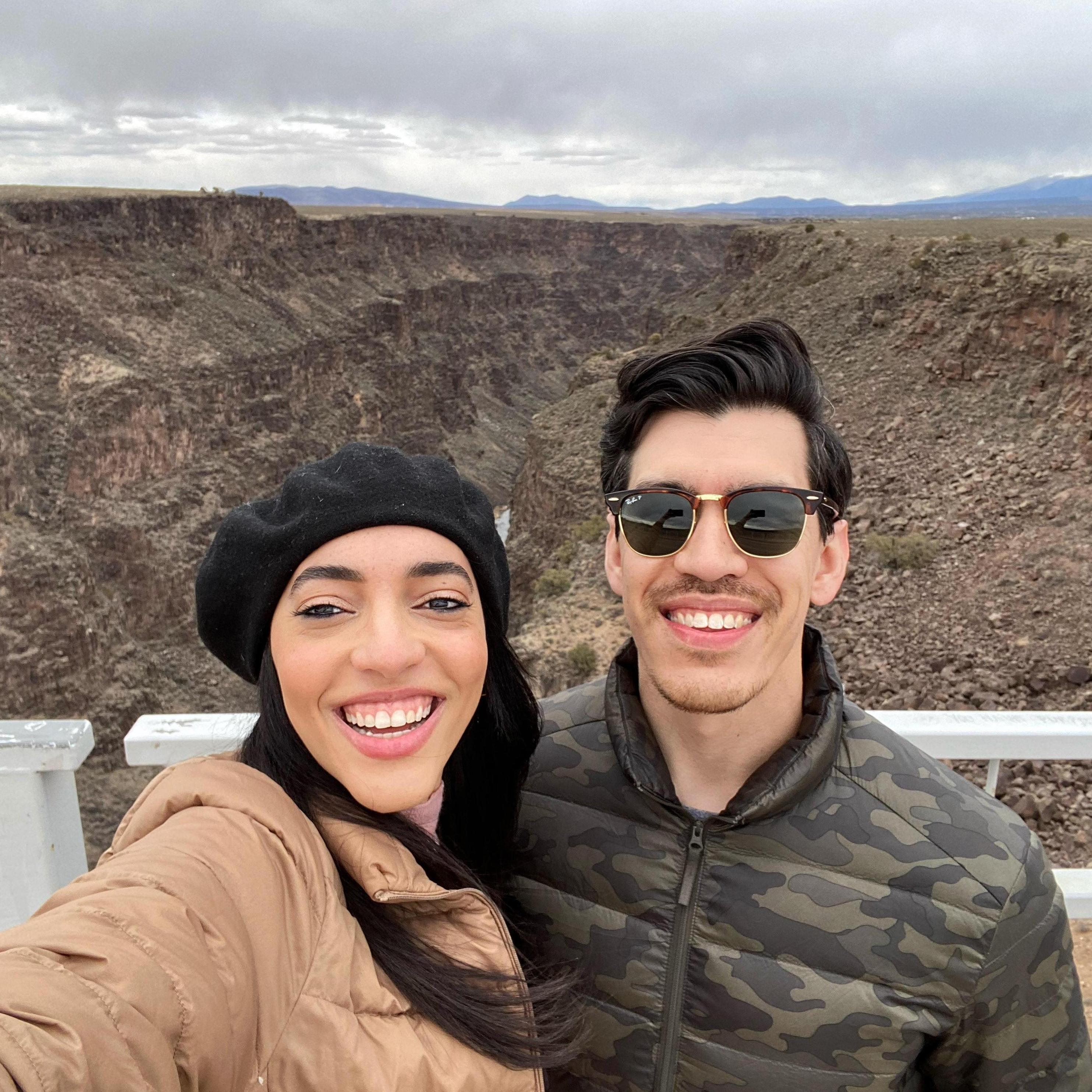 Selfie over Rio Grande Gorge Bridge in March 2021. Our first road-trip since the pandemic began!