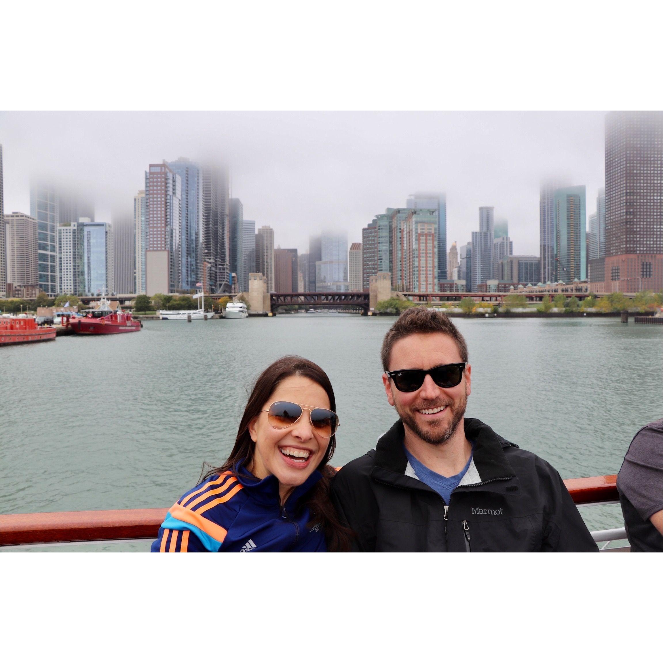 Enjoying a nice boat tour of Chicago (our kind of town) before Jillian ran the 2018 marathon.