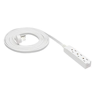 AmazonBasics Flat Plug Grounded Indoor Extension Cord with 3 Outlets, White, 15 Foot
