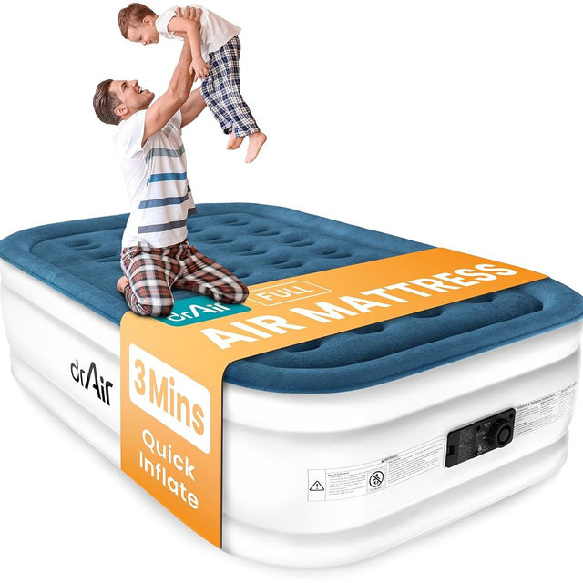 Dr. air Full Air Mattress with Built-in Pump, 18" Raised Blow Up Mattress, 600 lbs Max Honeycomb Air Bed, 48Hr Leak-Proof Test, 3min Inflatable Mattress for Home, Guests, Camping, Colchones inflables