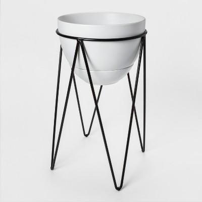 Ceramic Planter With Metal Stand White/Black - Project 62™