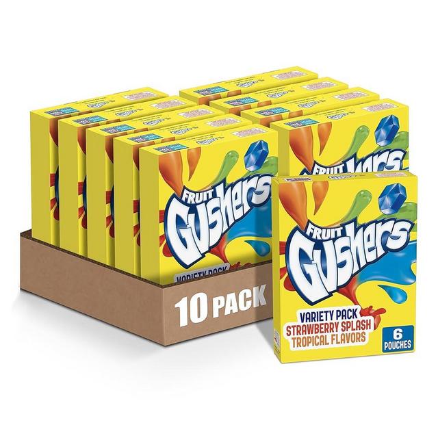 Gushers Fruit Flavored Snacks, Strawberry Splash and Tropical, 6 ct (Pack of 10)