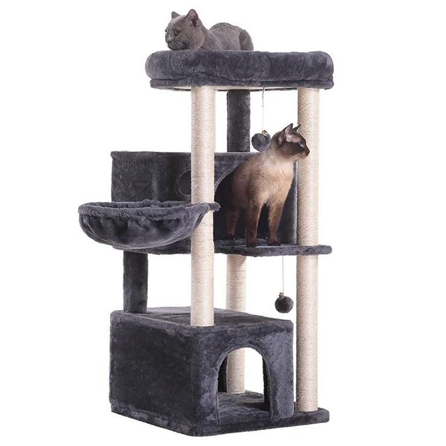 Hey-brother Multi-Level Cat Tree Condo Furniture with Sisal-Covered Scratching Posts, 2 Plush Condos, Plush Perches, for Kittens, Cats and Pets