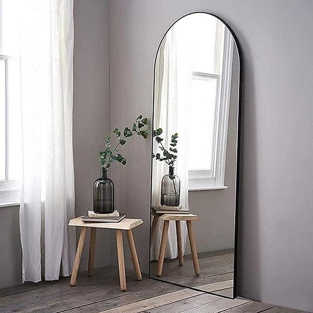 Arched Full Length Mirror 65 "x 22", Floor Mirror, Bedroom Full Length Mirror, Mirror with Bracket,Dressing Mirror Standing or Leaning Against The Wall, Wall Mounted Full Length Mirror (Black)