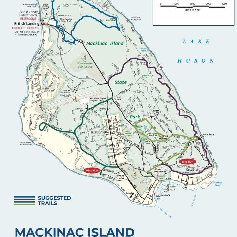Map of the island and trails you can hike, bike, or take a horseride.