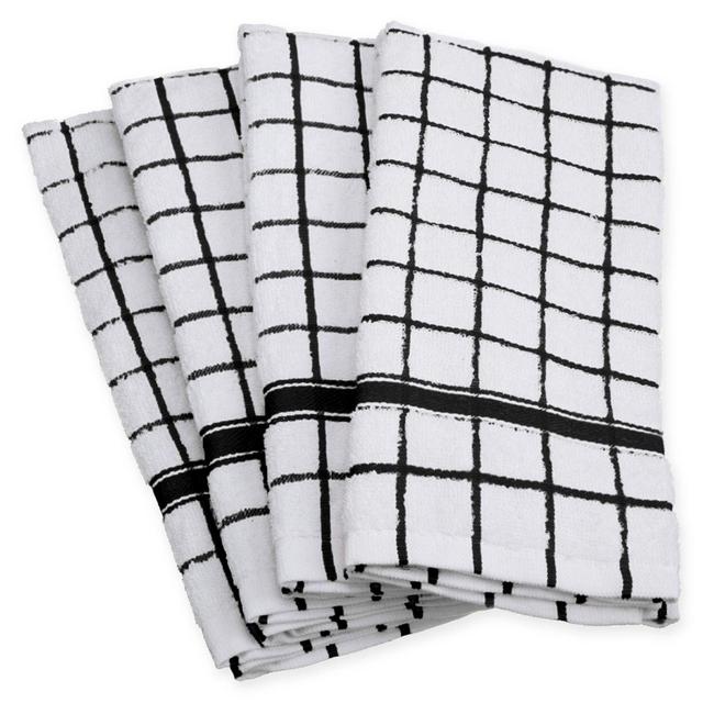 Design Imports Windowpane Terry Kitchen Towels in Black (Set of 4)