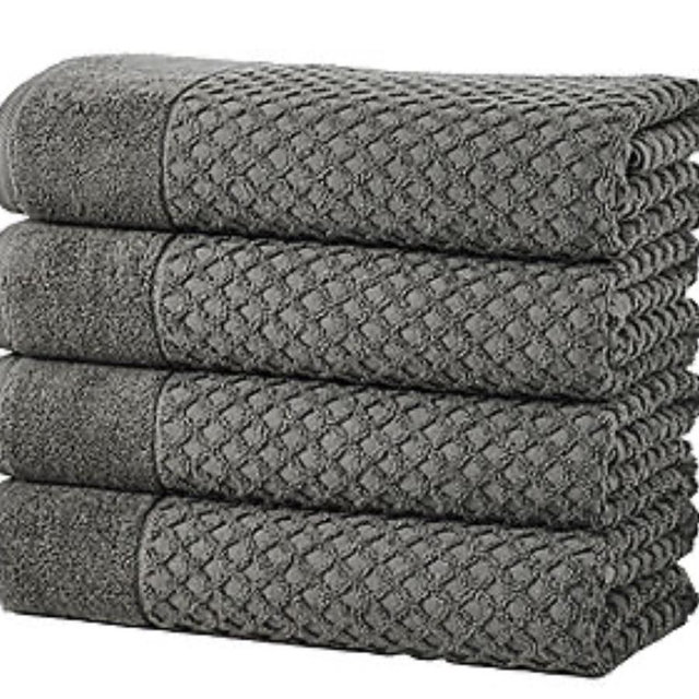 Linery Cotton Quick-Dry Textured 4 Pc Bath Towels - Dark Grey