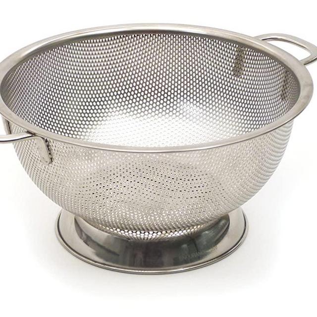 RSVP International Endurance (PUNCH-3) Stainless Steel Precision Pierced Colander Strainer, 3 Quart | For Pasta, Rice, & Fruits | Dishwasher Safe | Wide Rim & Handles | Steaming, Draining & Rinsing