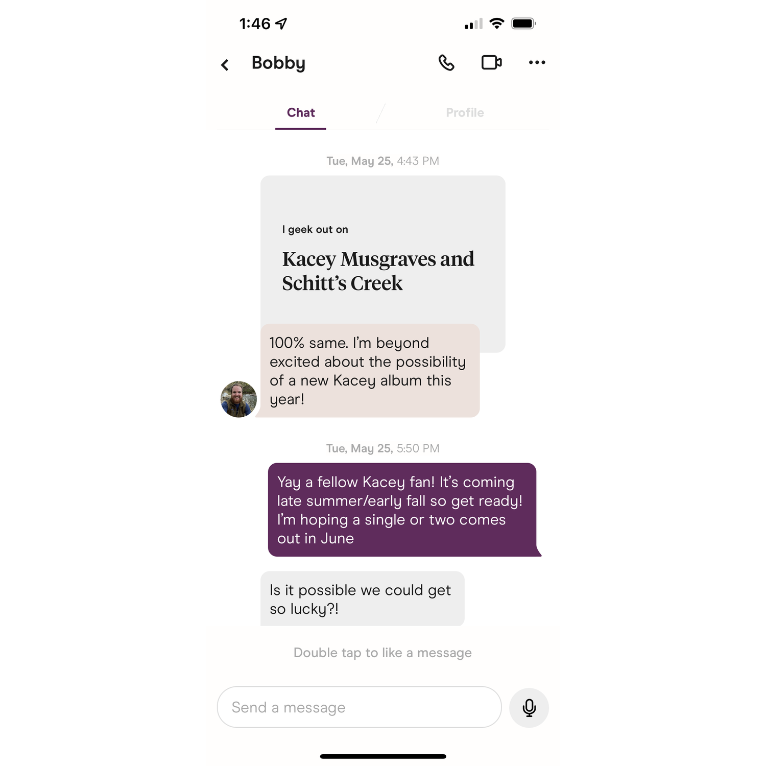 The first conversation on Hinge