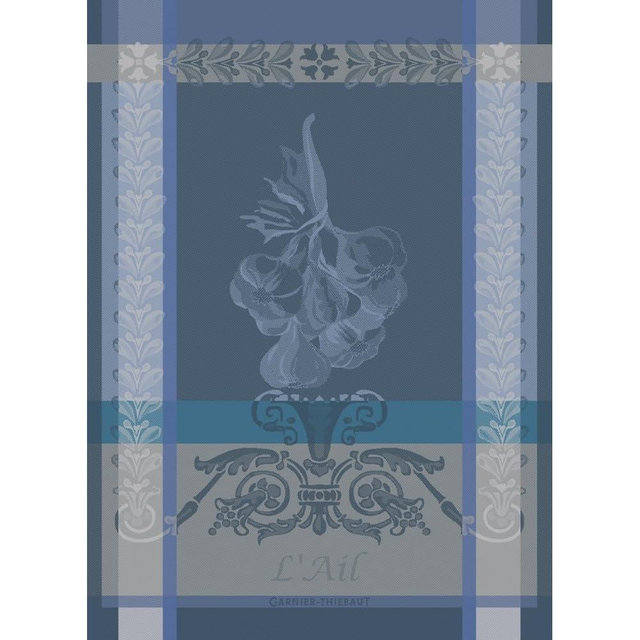Garnier Thiebaut French Jacquard Kitchen Towel 100% Cotton Vegetables Collection (Ail Blue)