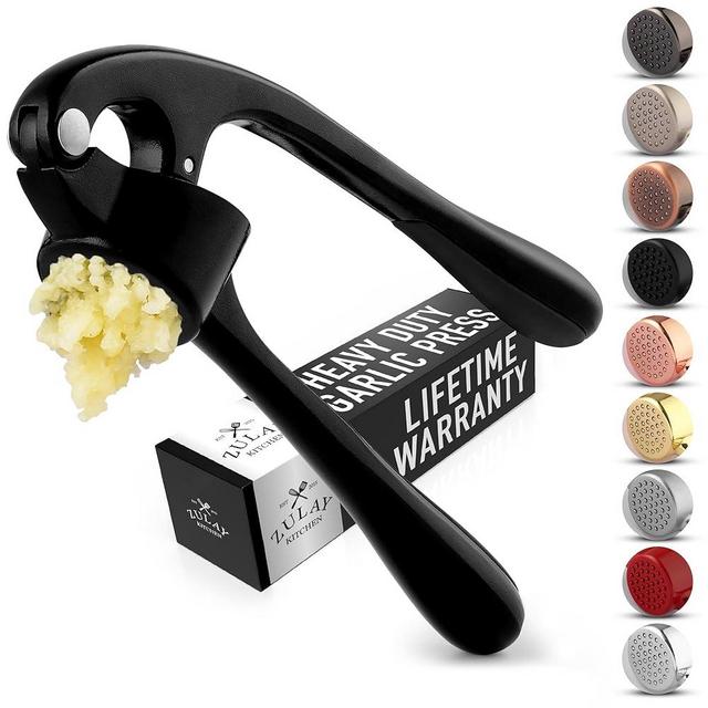 Zulay Kitchen Premium Garlic Press - Durable Garlic Masher with Soft, Easy to Squeeze Handle - Garlic Mincer Tool - Sturdy Easy to Clean Garlic Crusher (Black)