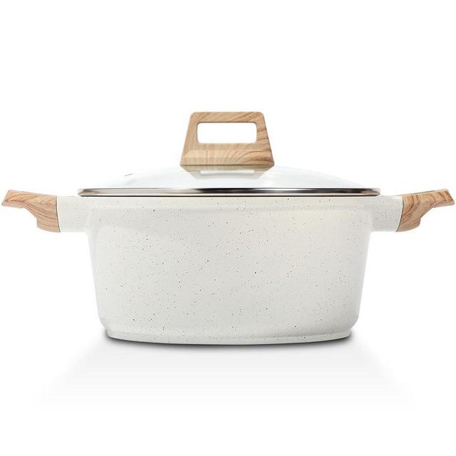 ESLITE LIFE Nonstick Stock Pot with Lid, 5 Quart Ceramic Coating Large Soup Pot Casserole Dish Cookware, Compatible with All Stovetops (Gas, Electric & Induction), PFOA Free, Cream