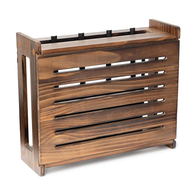 Wooden WiFi Router Storage Box - Standard Wall Mountable Decorative Modem Shelf Hider Cover with Cable Management System - Home Organization Solution for Routers Up To 11" Tall - Dark Oak
