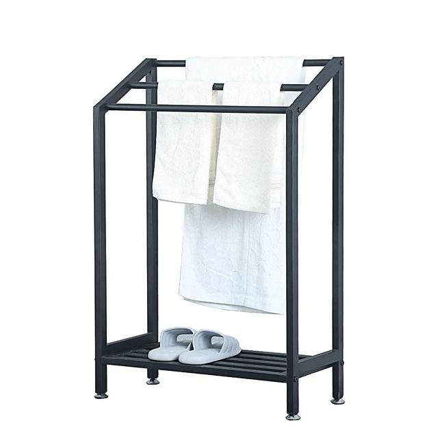 MBQQ Industrial Indoor/Outdoor Free Standing Towel Rack for Bathroom,3 Tier Metal Towel Bar Stand with Shelf,Blcak