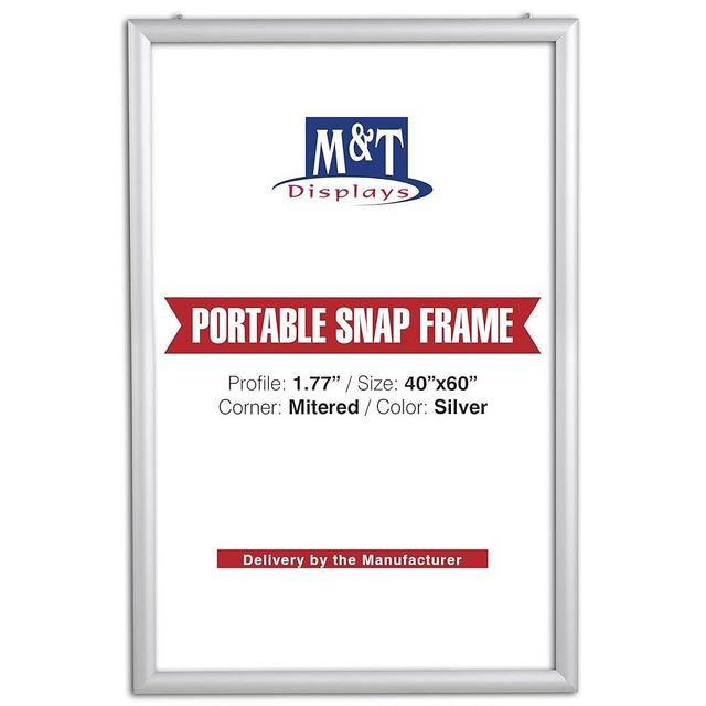 M&T Displays Portable Snap Poster Frame 40x60 Inch Silver 1.77" Aluminum Profile Front Loading Wall Mounting Photo Picture Document Certificate Sign Holder Mitered Corner Anti Glare Cover