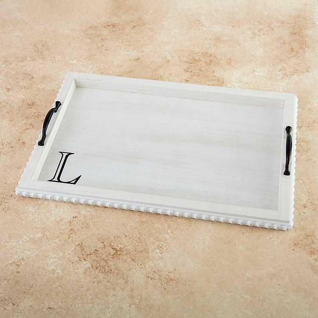 White Holloway Beaded Monogram L Tray