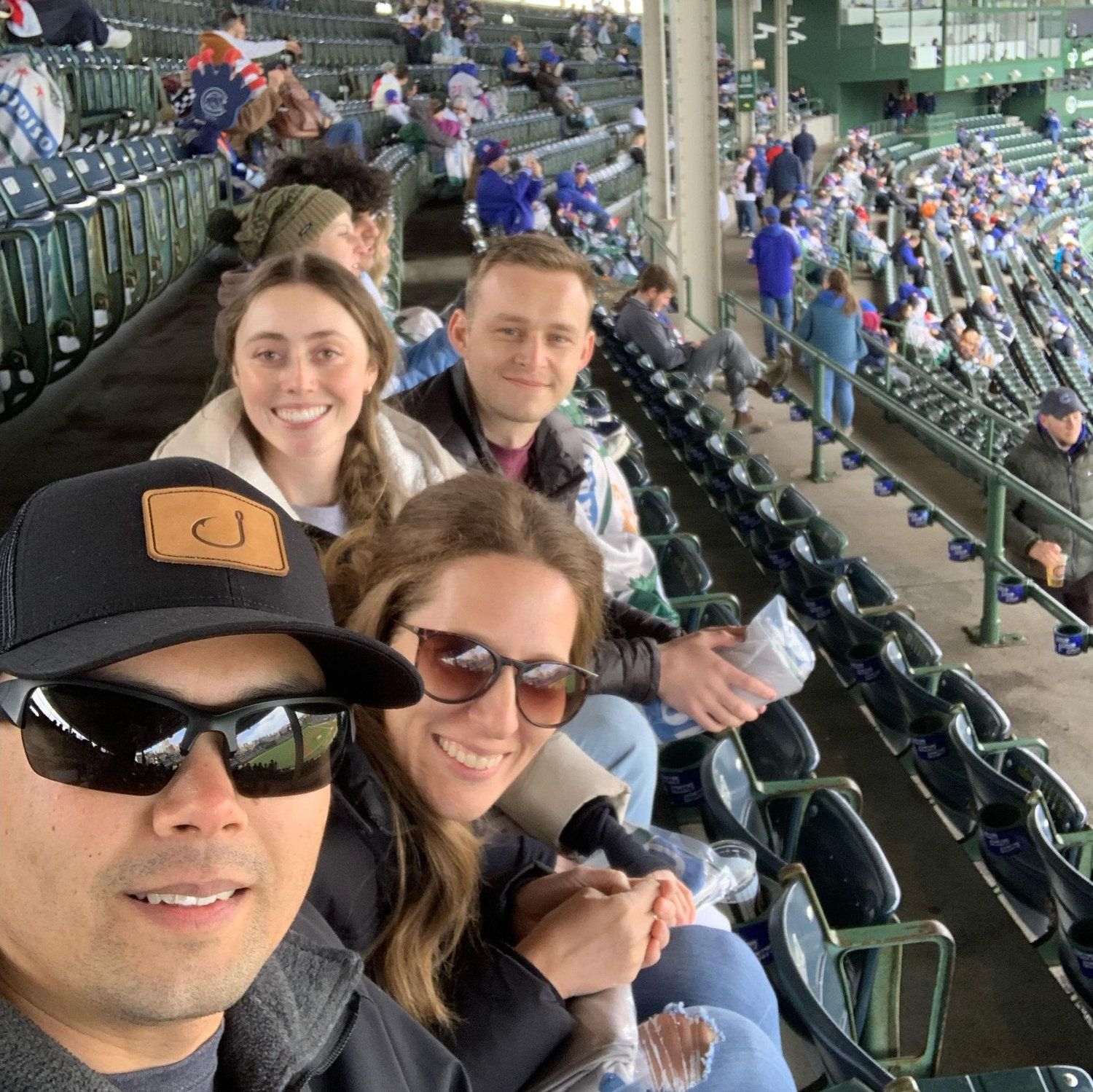 John & Gabby showing John's aunt & uncle around Chicago, stopped at Wrigley Field