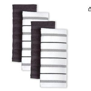 KitchenAid Albany Kitchen Towel 4-Pack Set, Matte Black/White, 16"x26"
