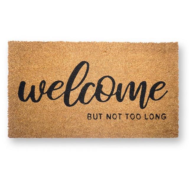 KOKO DOORMATS Outdoor Welcome mat - Front Door Mat Outdoor Entrance in Natural Coir with Heavy Duty PVC Backing, Funny Doormat for Your Porch Decor, 17"x30" (Welcome but not Too Long)