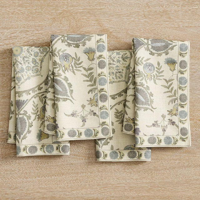 Lilah Suzani Cotton Napkins, Set of 4 - Blue