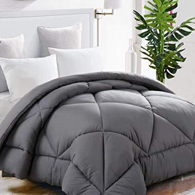 TEKAMON All Season King Comforter Winter Warm Soft Quilted Down Alternative Duvet Insert with Corner Tabs,Luxury Fluffy Reversible Hotel Collection,Charcoal Grey,90 x 102 inches