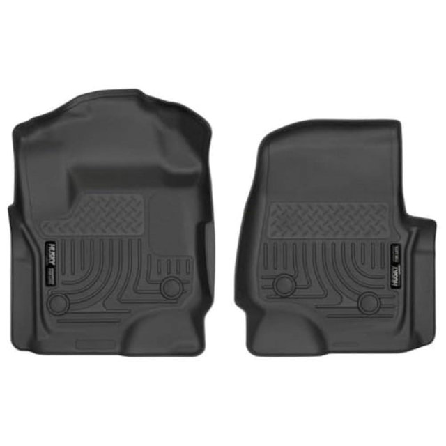 Husky Liners Weatherbeater Floor Mats | Fits 2017-2025 Ford F-250/F-350/F-450 SuperCrew Cab & SuperCab with Factory Vinyl Flooring | Front Row, 2-pc Black - 13321