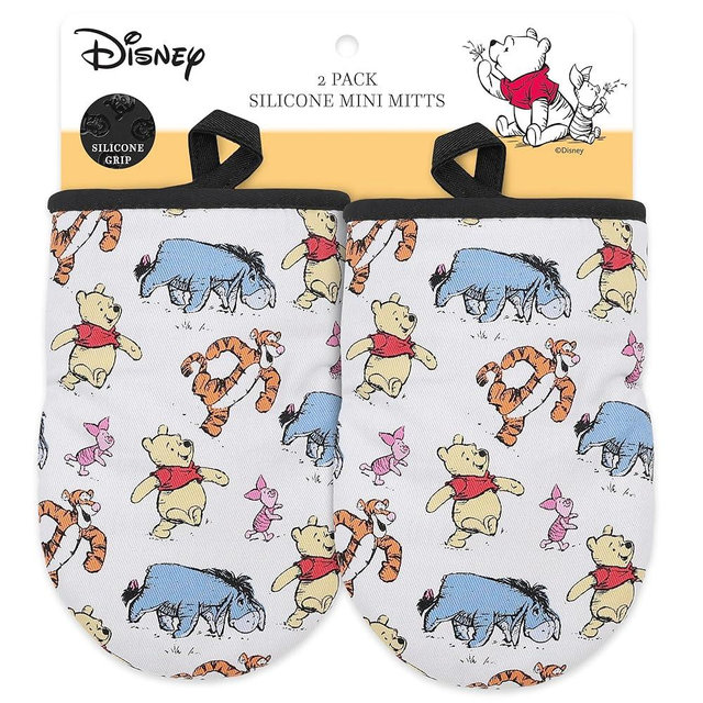 Disney Oven Mitts - 5.5” x 7.5” Heat-Resistant Mini Oven Mitts with Non-Slip Printed Silicone Disney Silhouettes - Mickey & Minnie, Stitch, Winnie The Pooh